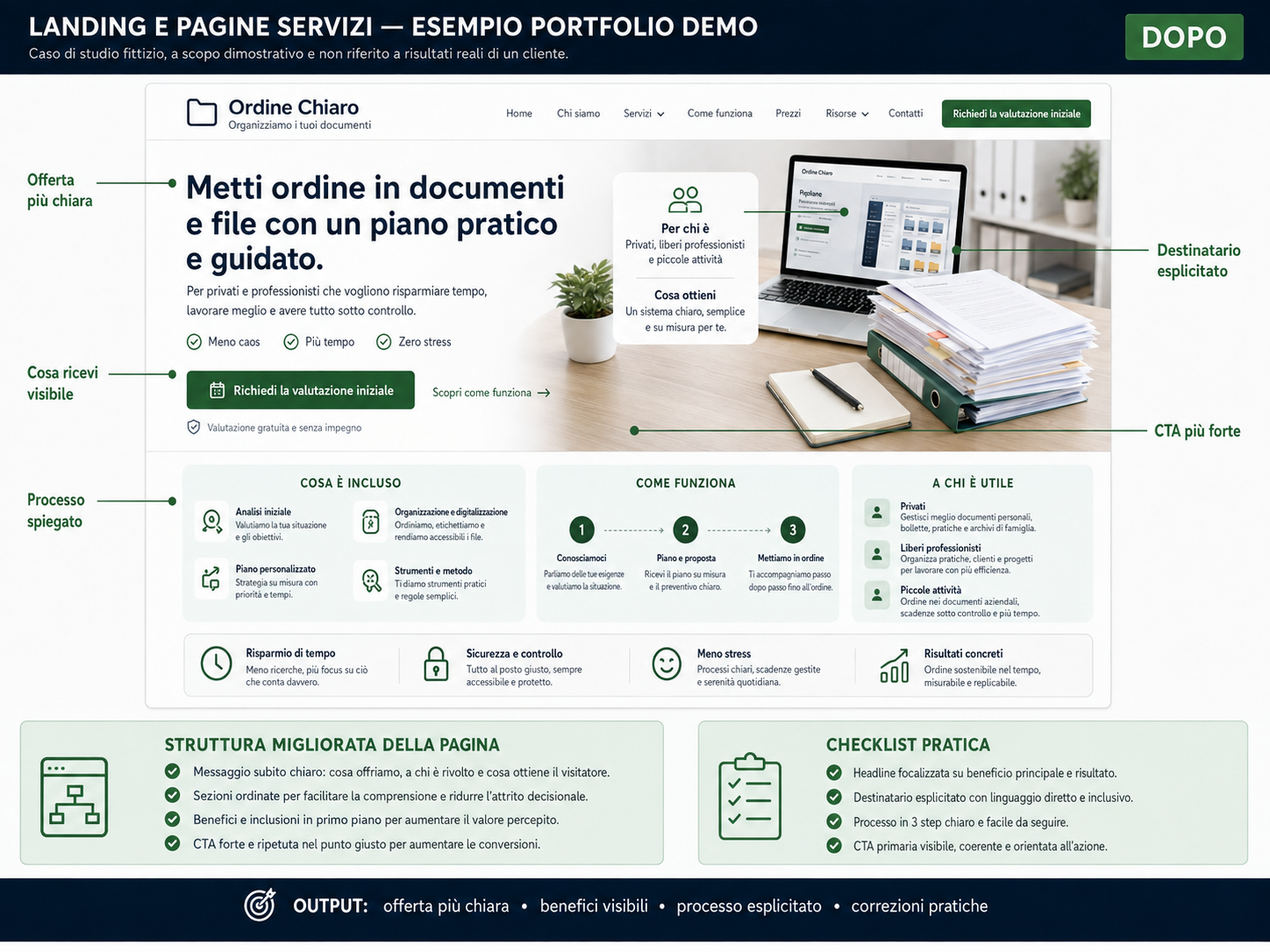 Versione migliorata della landing page simulata Ordine Chiaro